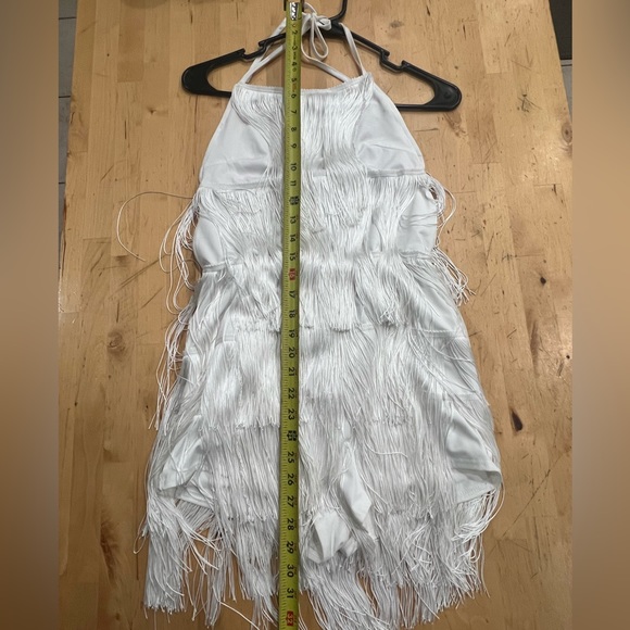 Western/boho vibes white fringe halter strap romper, size small, open back - Picture 9 of 12